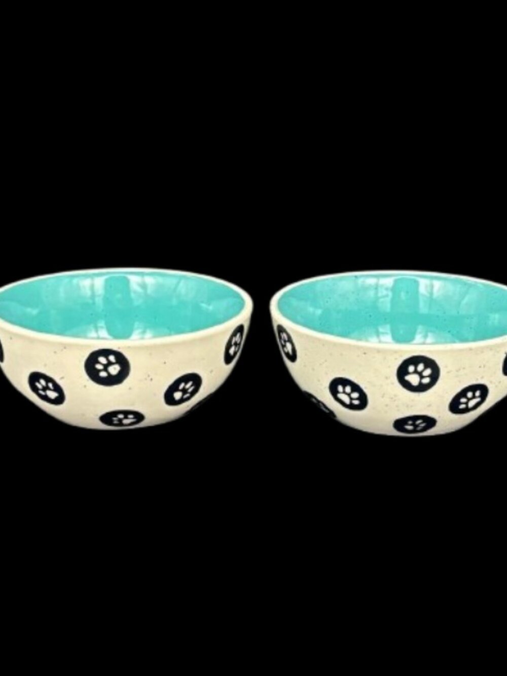 Whisker City Ivory Aqua "Paw" Ceramic 8 OZ Cat Food Water Bowls Set of 2 - Picture 4 of 6